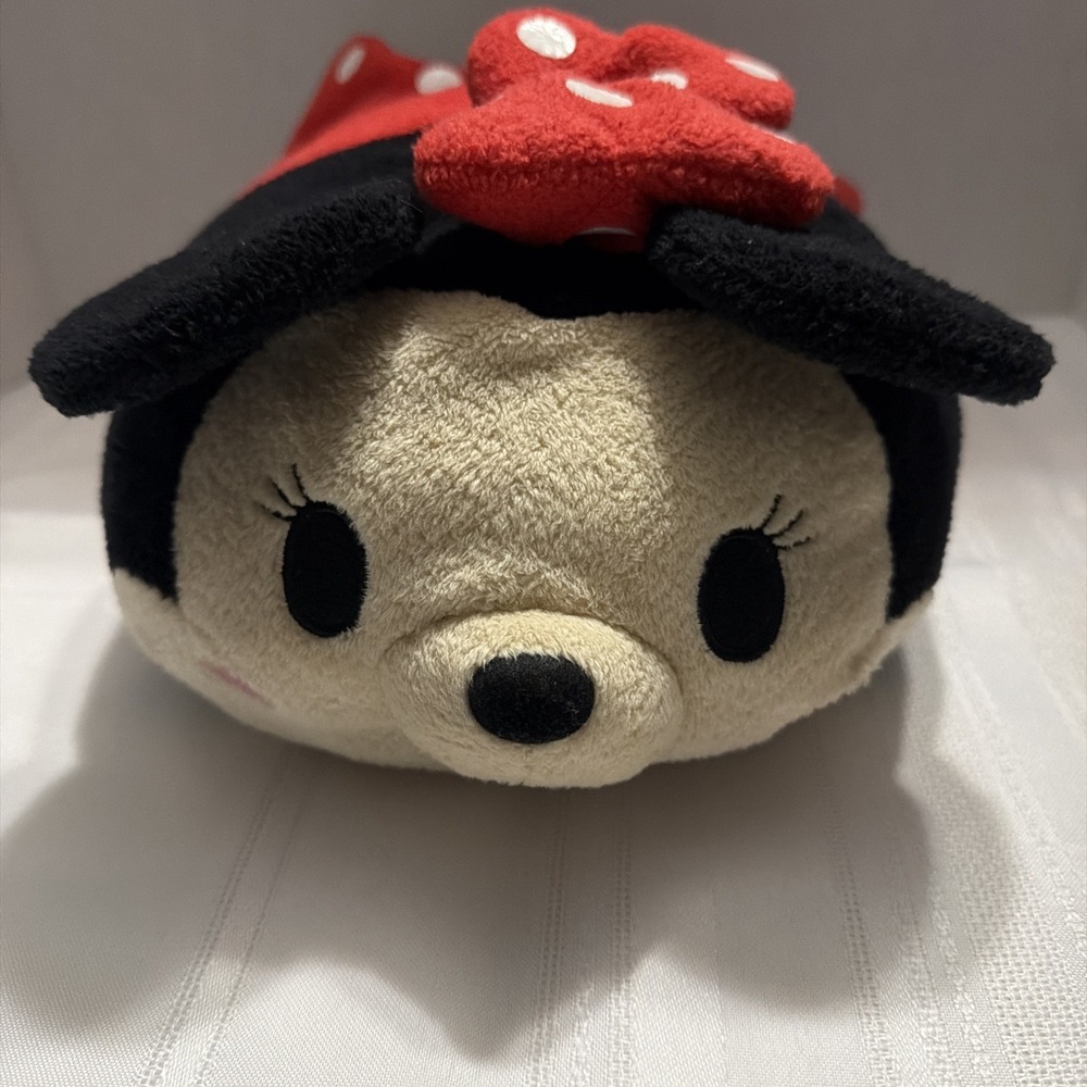 Disney Tsum Tsum Minnie Mouse Plush Red Polka Dot Bow Medium 11 inch Stackable